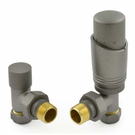 West Delta Angled TRV Thermostatic Radiator Valve and Lockshield - Matte Metallic Grey