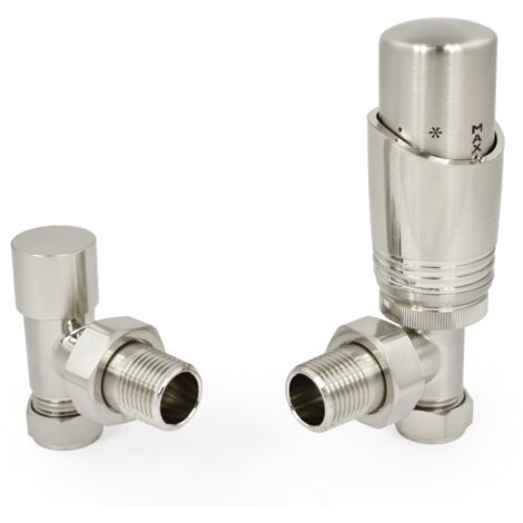 West Delta Angled TRV Thermostatic Radiator Valve and Lockshield - Satin Nickel