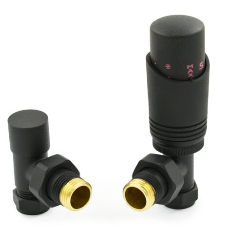 West Delta Angled TRV Thermostatic Radiator Valve and Lockshield - Textured Black