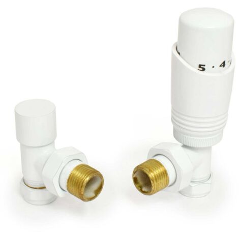 West Delta Angled TRV Thermostatic Radiator Valve and Lockshield - White