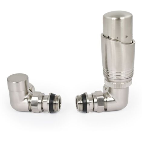West Delta Corner TRV Thermostatic Radiator Valve and Lockshield - Satin Nickel