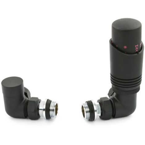West Delta Corner TRV Thermostatic Radiator Valve and Lockshield - Textured Black