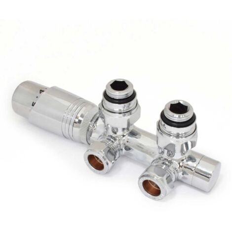 West Delta Twin Angled TRV Thermostatic Radiator Valve - Chrome