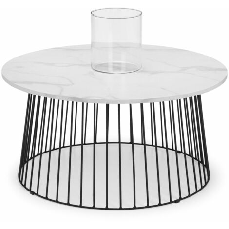 West End Round Coffee Table - White Marble - White Marble/Black