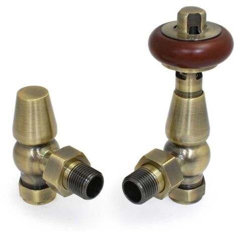 West Eton Traditional Angled Manual Radiator Valve and Lockshield - Antique Brass