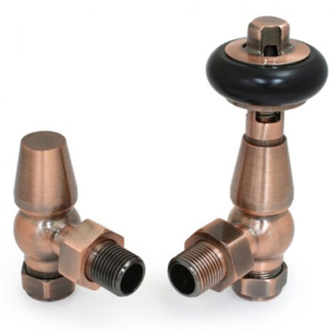 West Eton Traditional Angled Manual Radiator Valve and Lockshield - Antique Copper