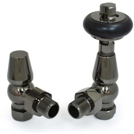 West Eton Traditional Angled Manual Radiator Valve and Lockshield - Black Nickel