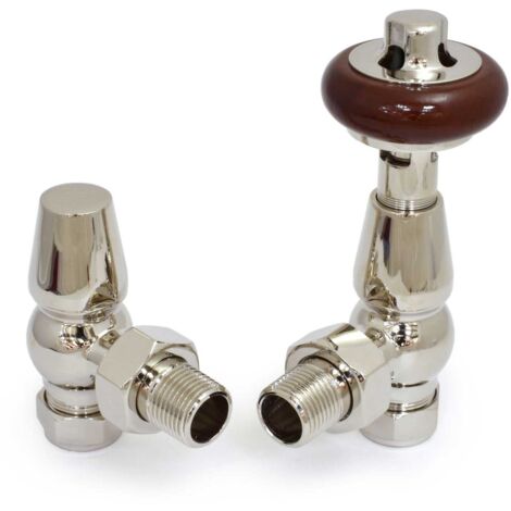 West Eton Traditional Angled Manual Radiator Valve and Lockshield - Nickel