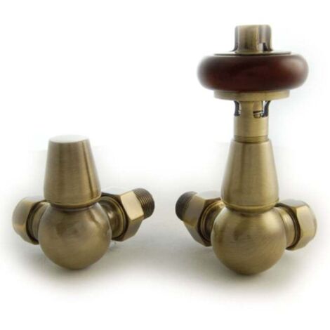 West Eton Traditional Corner Manual Radiator Valve and Lockshield - Antique Brass