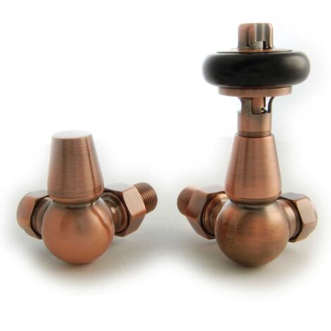 West Eton Traditional Corner Manual Radiator Valve and Lockshield - Antique Copper