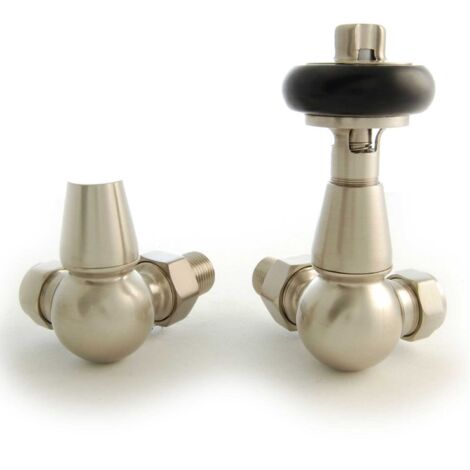 West Eton Traditional Corner Manual Radiator Valve and Lockshield - Satin Nickel