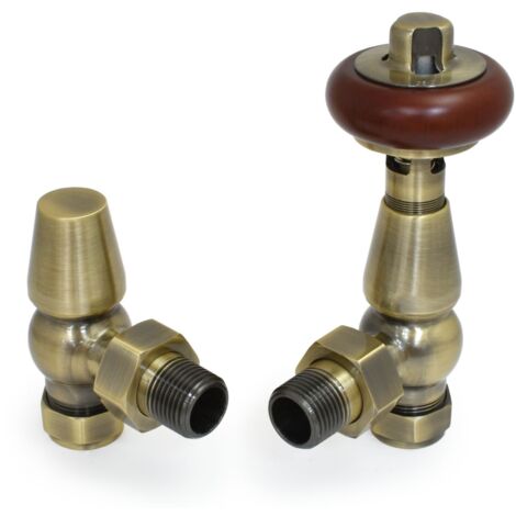 West Faringdon Angled Thermostatic Radiator Valve and Lockshield - Antique Brass
