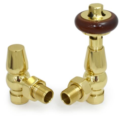 West Faringdon Angled Thermostatic Radiator Valve and Lockshield - Brass