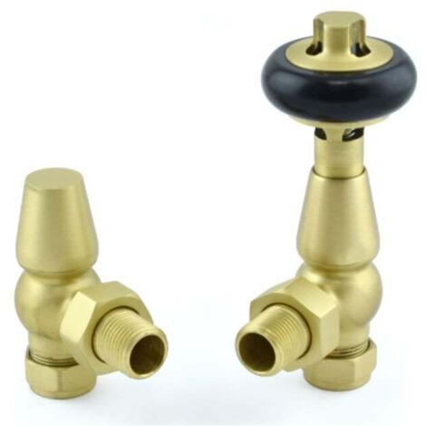 West Faringdon Angled Thermostatic Radiator Valve and Lockshield - Brushed Brass