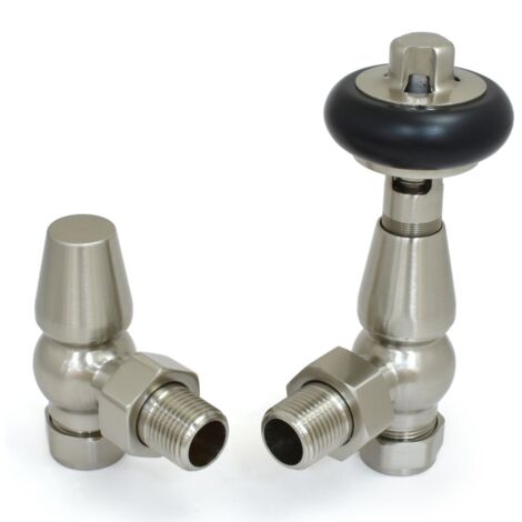 West Faringdon Angled Thermostatic Radiator Valve and Lockshield - Satin Nickel