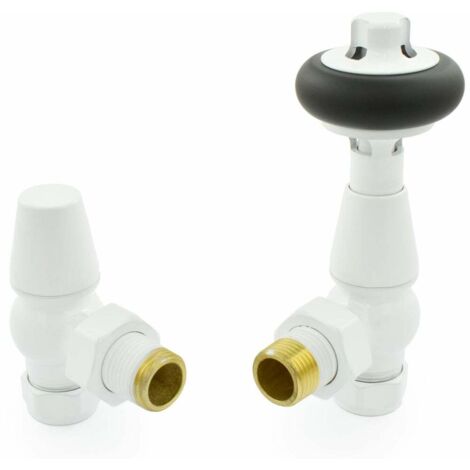 West Faringdon Angled Thermostatic Radiator Valve and Lockshield - White