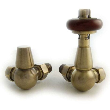 West Faringdon Corner Thermostatic Radiator Valve and Lockshield - Antique Brass