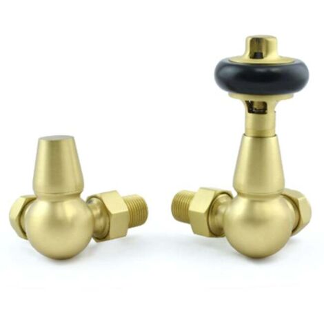 West Faringdon Corner Thermostatic Radiator Valve and Lockshield - Brushed Brass