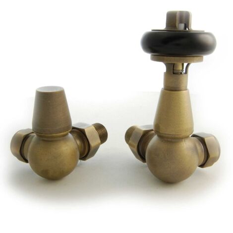 West Faringdon Corner Thermostatic Radiator Valve and Lockshield - Old English Brass