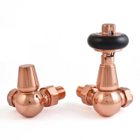West Faringdon Corner Thermostatic Radiator Valve and Lockshield - Polished Copper