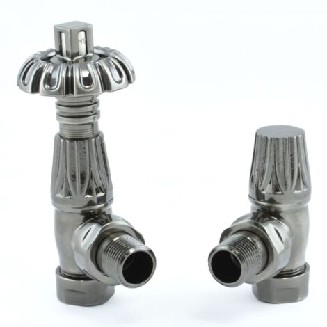 West Gothic TRV Angled Thermostatic Radiator Valve and Lockshield - Satin Brushed Black