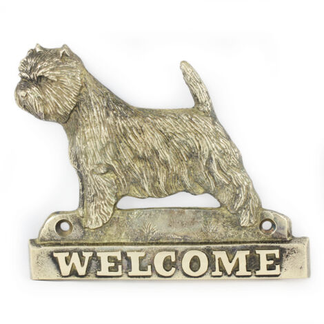 West Highland White Terrier, Westie: placa de bienvenida de latón con un perro, placa de bienvenida única con la inscripción Welcome de Art-Dog