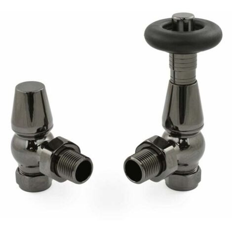 West Jaguar TRV Angled Thermostatic Radiator Valve and Lockshield - Black Nickel