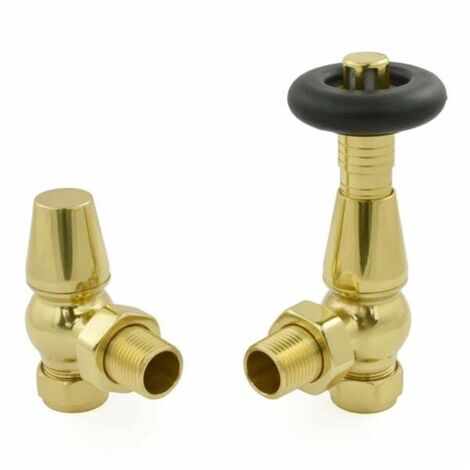 West Jaguar TRV Angled Thermostatic Radiator Valve and Lockshield - Brass