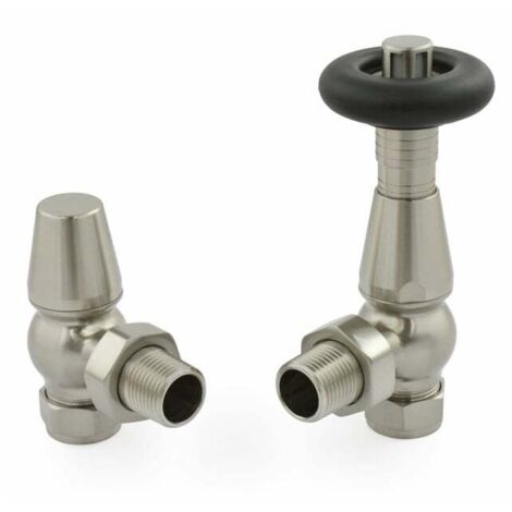 West Jaguar TRV Angled Thermostatic Radiator Valve and Lockshield - Brushed Satin Nickel