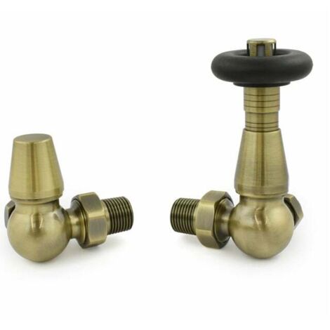 West Jaguar TRV Corner Thermostatic Radiator Valve and Lockshield - Antique Brass