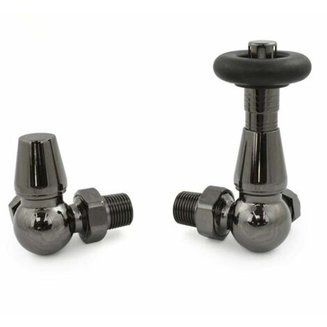 West Jaguar TRV Corner Thermostatic Radiator Valve and Lockshield - Black Nickel