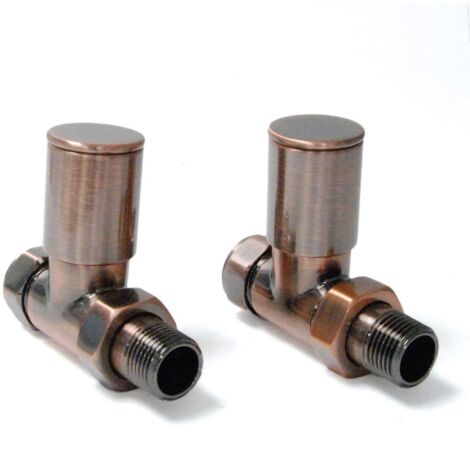 West Milan Straight Radiator Valves Pair - Antique Copper
