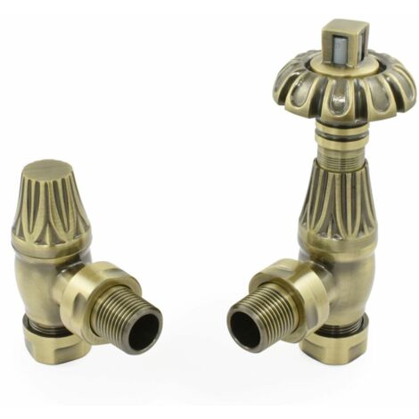 West Poppy TRV Angled Thermostatic Radiator Valve and Lockshield - Antique Brass