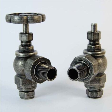 West Rosa Traditional Manual Radiator Valve and Lockshield Angled - Pewter