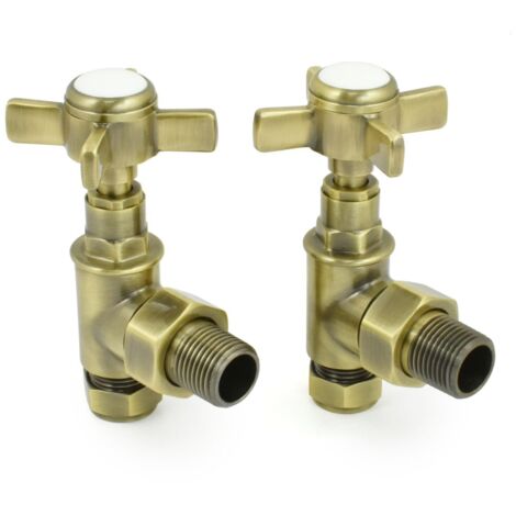 West Westminster Crosshead Angled Radiator Valves Pair Antique Brass