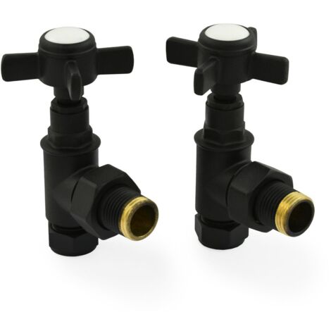 West Westminster Crosshead Angled Radiator Valves Pair - Textured Black