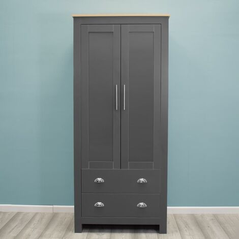 Westbury Traditional 2 Door 2 Drawer Combination Wardrobe - Dark Grey & Light Oak - Grey