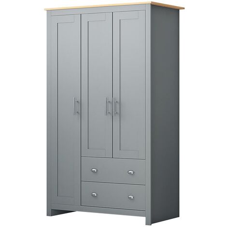 Westbury Traditional 3 Door Combination Wardrobe - Matt Grey & Light Oak - Grey