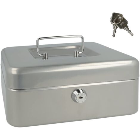 Westcott Cassetta portavalori con serratura (20 cm) argento  Cassetta con serratura in lamiera d'acciaio con 2 chiavi  Inserto rimovibile per monete con 3 scomparti  E-51001 SILVER
