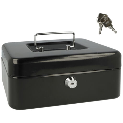 Westcott Cassetta portavalori con serratura (20 cm) nera  Cassetta con serratura in lamiera d'acciaio con 2 chiavi  Inserto rimovibile per monete con 3 scomparti  E-51001 BLACK