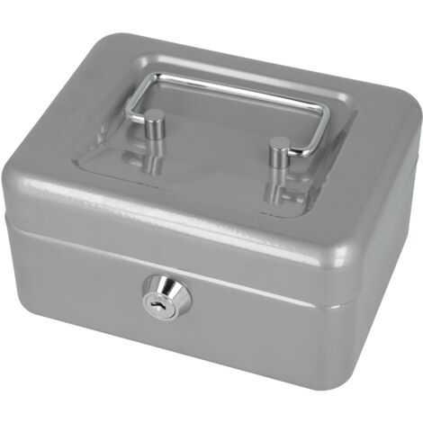 Westcott Cassetta portavalori con serratura (compatta, 15 cm) argento  Cassetta con serratura in lamiera d'acciaio con 2 chiavi  Inserto rimovibile per monete con 6 scomparti  E-51000 SILVER