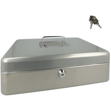 Westcott Cassetta portavalori con serratura Westcott (grande, 30 cm) argento  Cassetta con serratura in lamiera d'acciaio con 2 chiavi  Inserto rimovibile per monete con 5 scomparti  E-51002 SILVER
