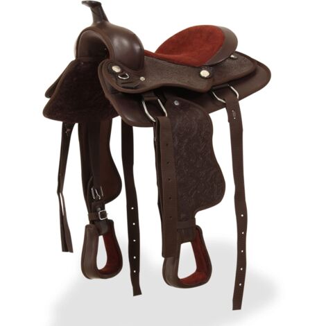 Western Saddle. Headstall&Breast Collar Real Leather 12" Brown vidaXL