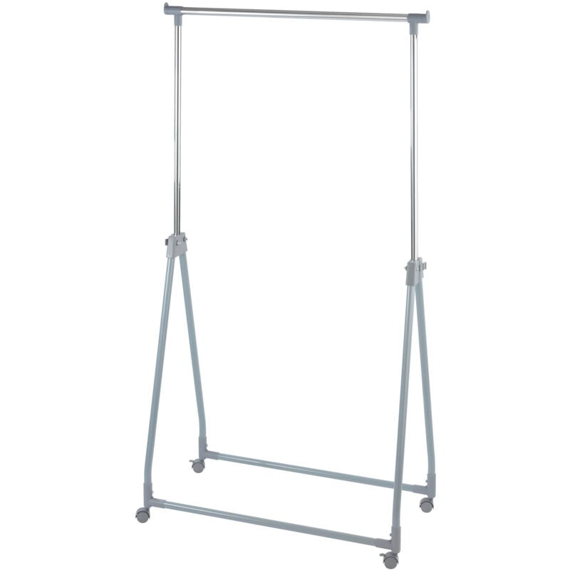 Porte-vêtements pliable Wenko Réglable en haut max 167cm, Roulettes mobiles, Charge 40 kg, Métal, Polypropylène, 99-167 x 86 x 49 cm, Gris et argent