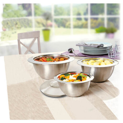 Westfalia Thermoschüssel-Set, 6-teilig mit Deckel, 1L + 2L + 3L, Edelstahl