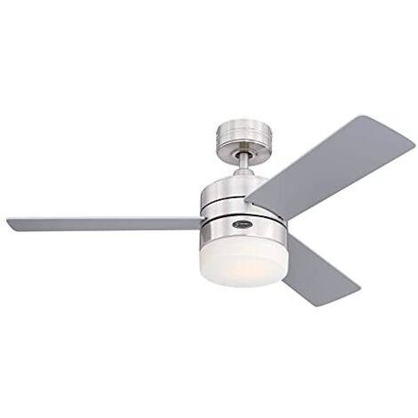 Westinghouse Lighting 73060 – Ventilatore da soffitto LED moderno Alta Vista con luce e telecomando, 105 cm, finitura cromata satinata, vetro smerigliato opale