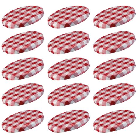 Westmark 409622E3 - Set di 15 coperchi per barattoli di conserve, rotondi, ø 66 mm, in lamiera stagnata, colore: Rosso/Bianco a quadretti