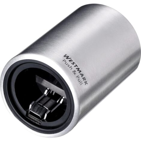 Westmark Apribottiglie automatico, Per tappi a corona, Alluminio spazzolato, Push&Pull, Argento, 5,3 x 5,3 x 8 cm