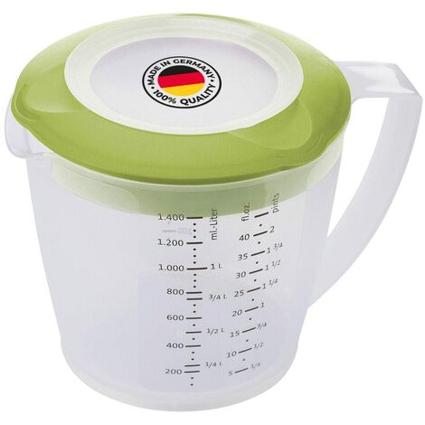 Westmark Caraffa graduata con paraschizzi, coperchio e beccuccio, Plastica, Capacità: 1,4 litri, Helena, Trasparente/Verde, 3105227A