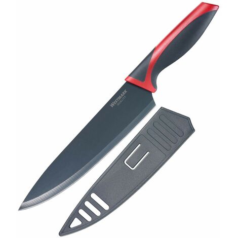 Westmark Coltello da chef/da cucina, Lunghezza lama: 20 cm, Lama ampia, Con protezione per la lama, Acciaio inox/Plastica, Antracite/Rosso, 14542280